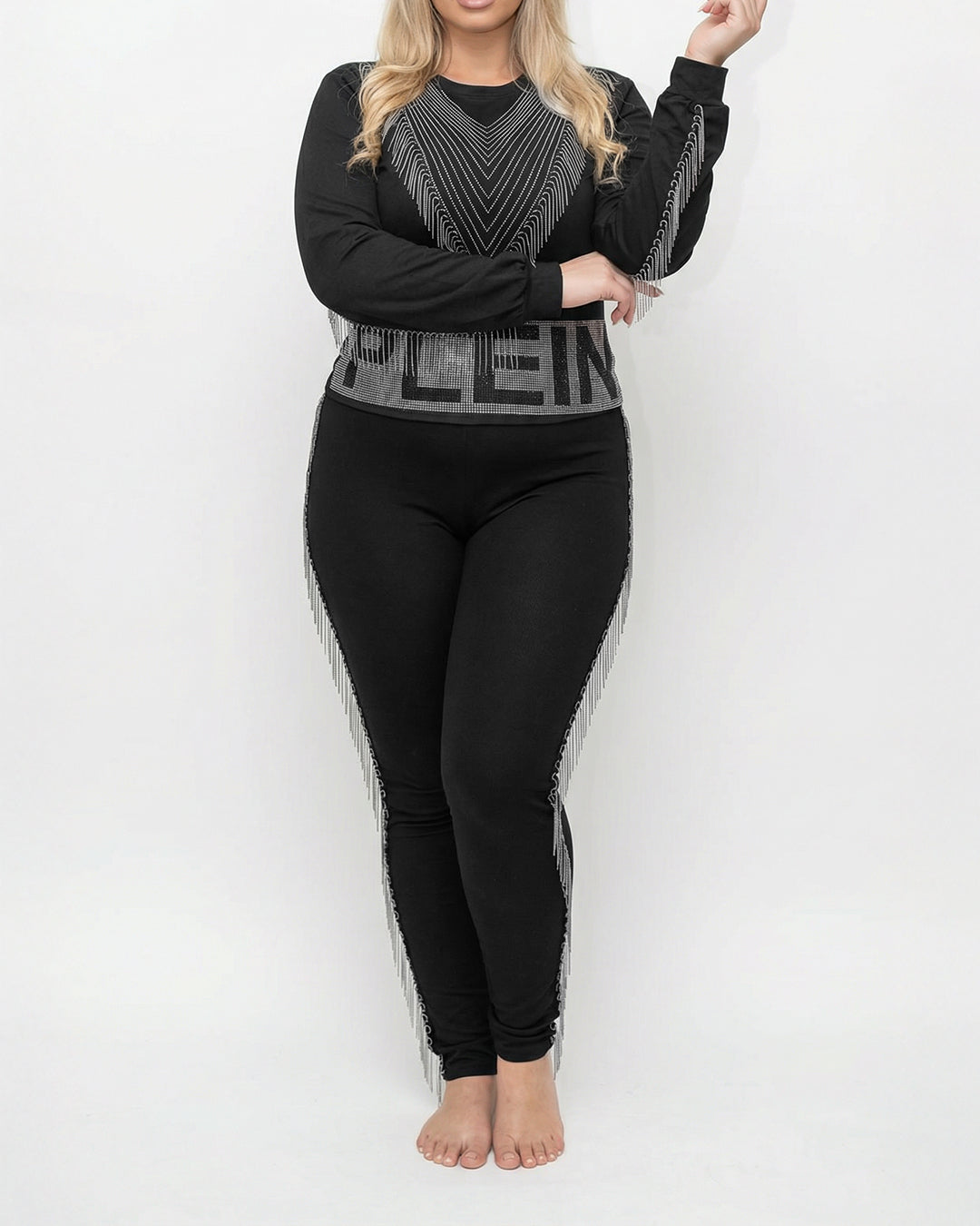 ترينج بلين سلاسل و حزام مرصع - قطن طبيعي - اسود\فضي