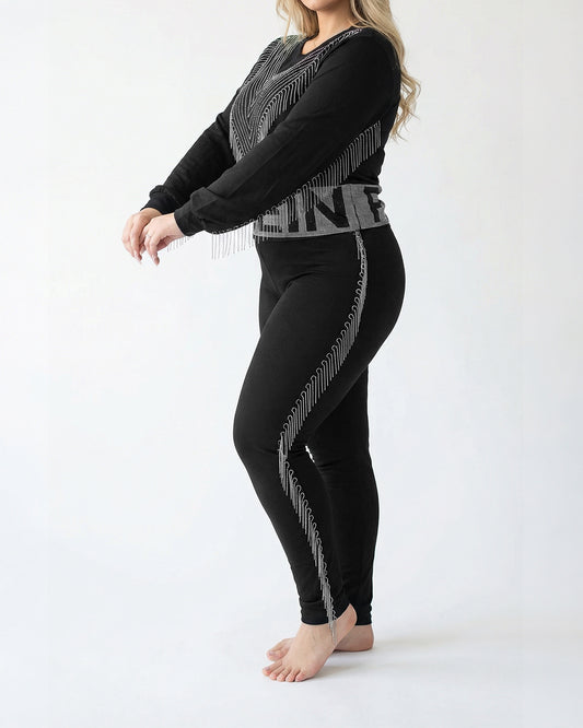 ترينج بلين سلاسل و حزام مرصع - قطن طبيعي - اسود\فضي