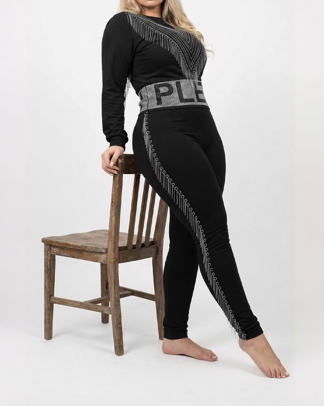 ترينج بلين سلاسل و حزام مرصع - قطن طبيعي - اسود\فضي