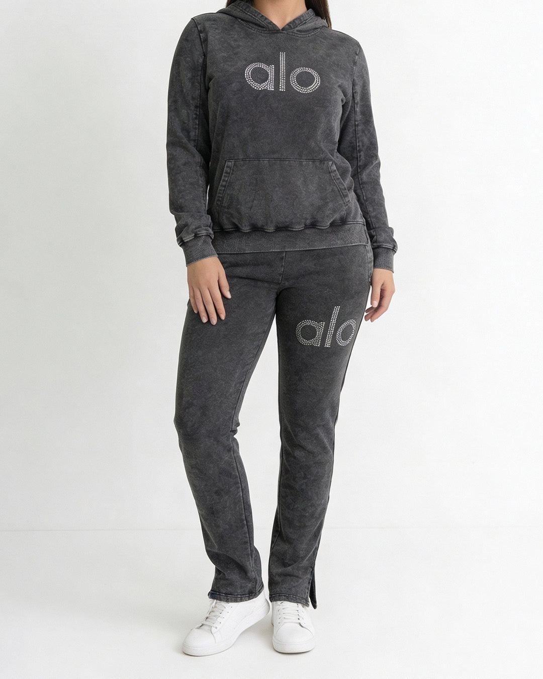طقم هودي وبنطلون قطني "فنتج" - رمادي فحمي شتوي ترينج خروج