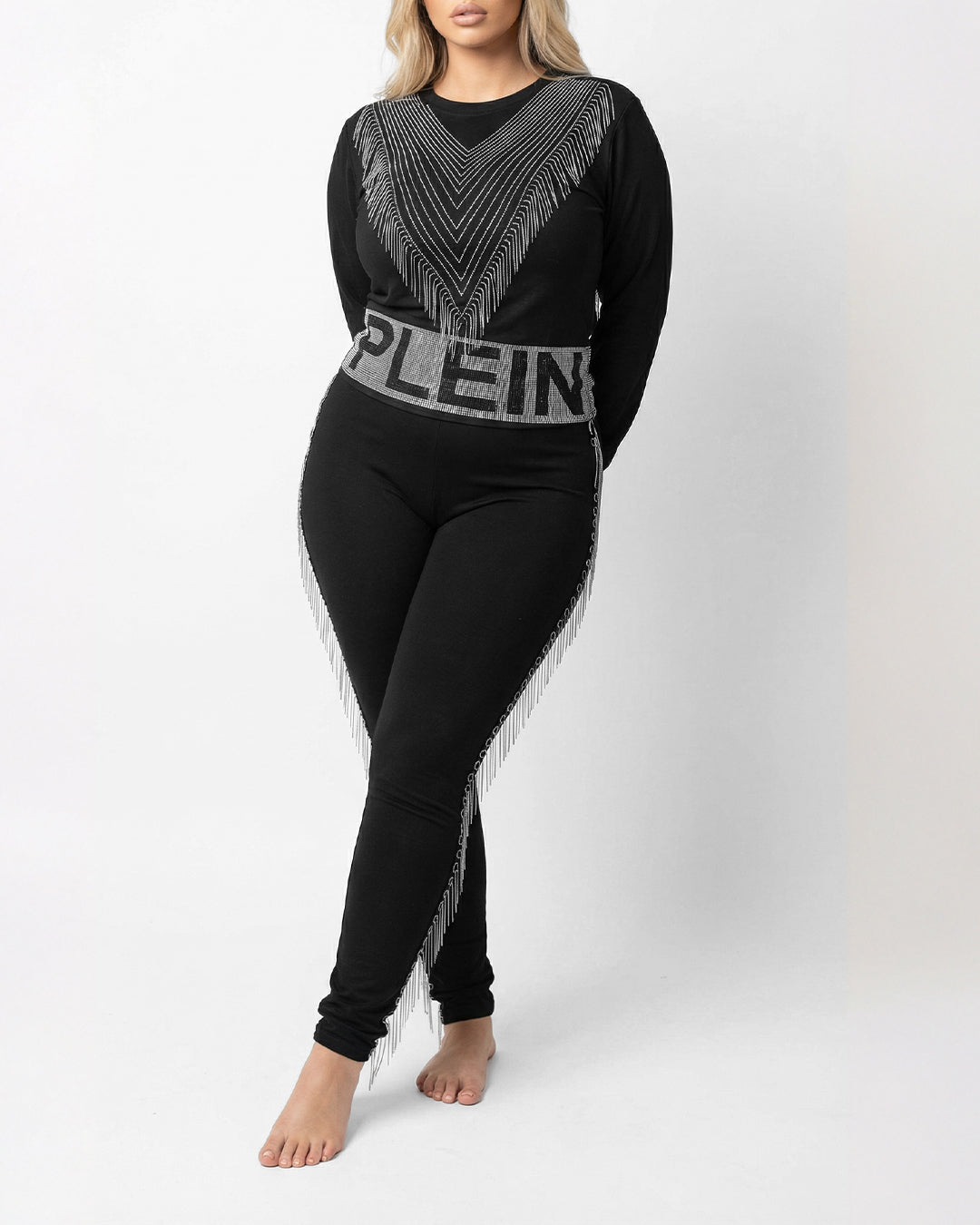 ترينج بلين سلاسل و حزام مرصع - قطن طبيعي - اسود\فضي