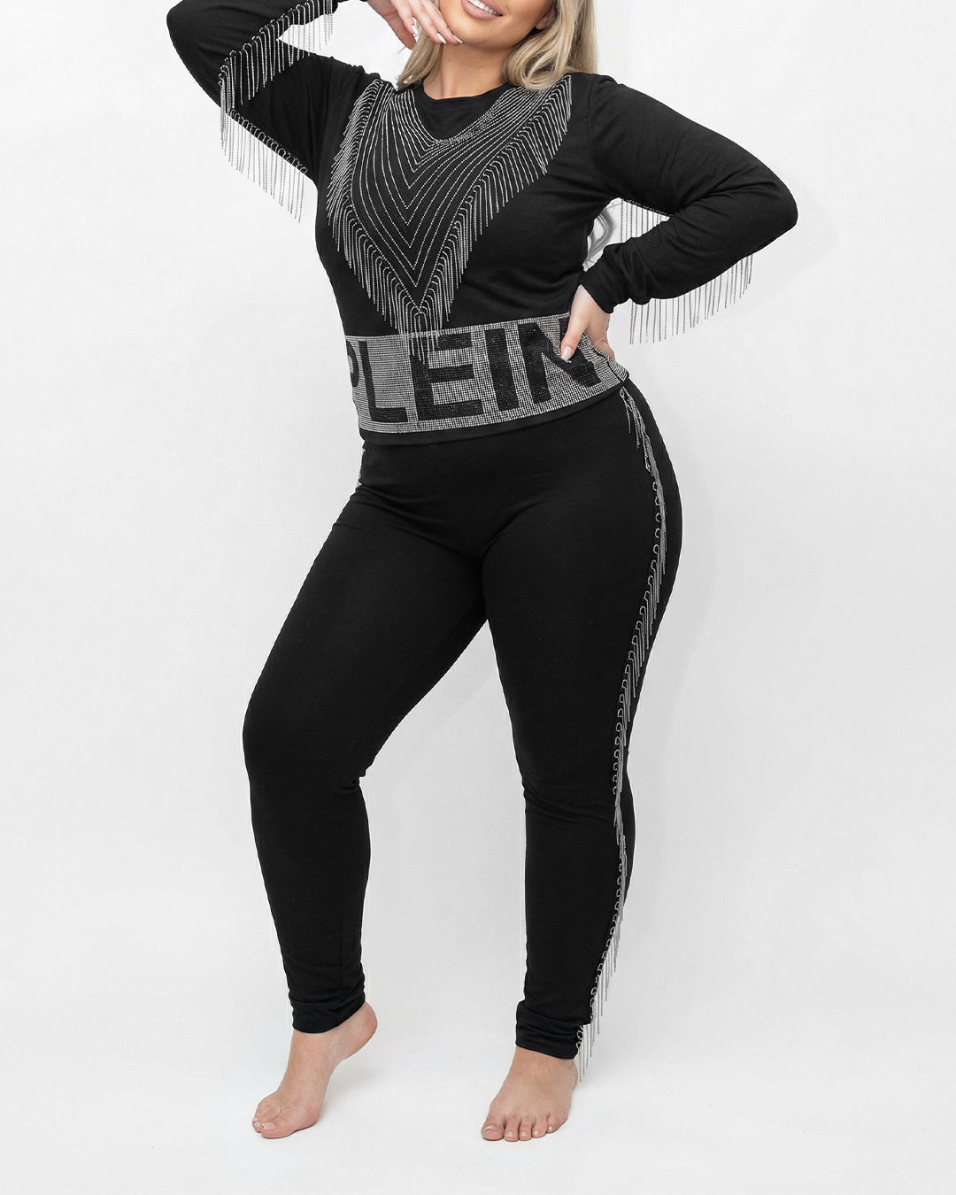 ترينج بلين سلاسل و حزام مرصع - قطن طبيعي - اسود\فضي