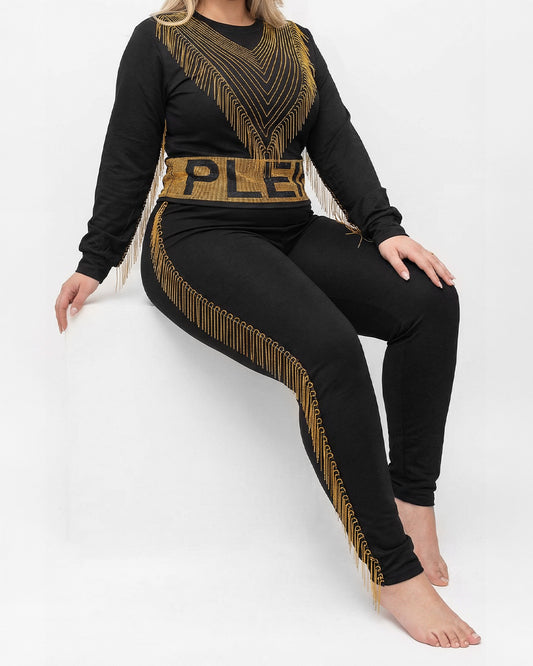 ترينج بلين سلاسل و حزام مرصع - قطن طبيعي - اسود\ذهبي