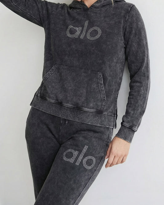 طقم هودي وبنطلون قطني "فنتج" - رمادي فحمي شتوي ترينج خروج