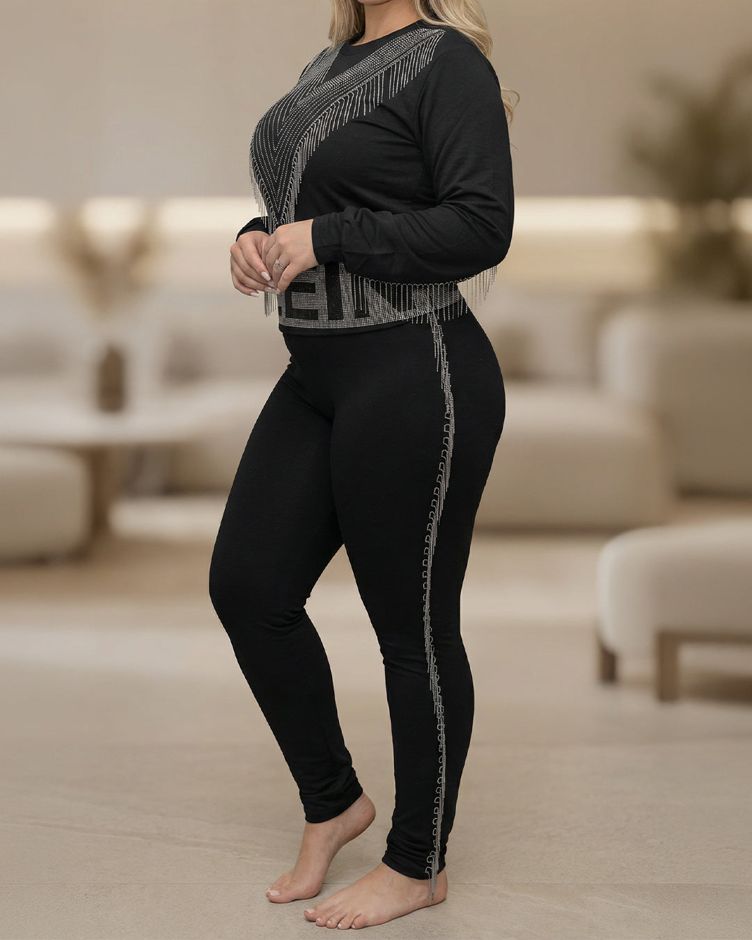 ترينج بلين سلاسل و حزام مرصع - قطن طبيعي - اسود\فضي