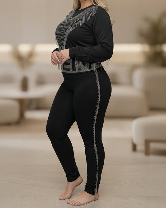 ترينج بلين سلاسل و حزام مرصع - قطن طبيعي - اسود\فضي