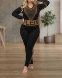 ترينج بلين سلاسل و حزام مرصع - قطن طبيعي - اسود\ذهبي