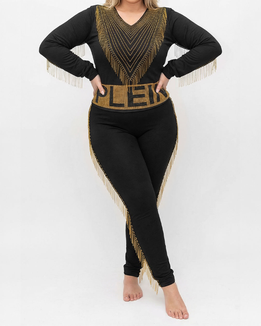 ترينج بلين سلاسل و حزام مرصع - قطن طبيعي - اسود\ذهبي