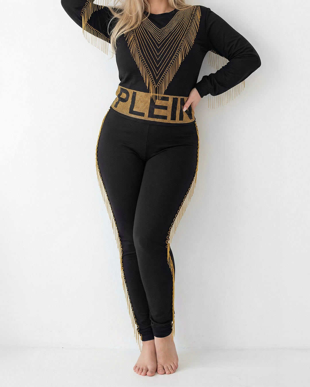 ترينج بلين سلاسل و حزام مرصع - قطن طبيعي - اسود\ذهبي